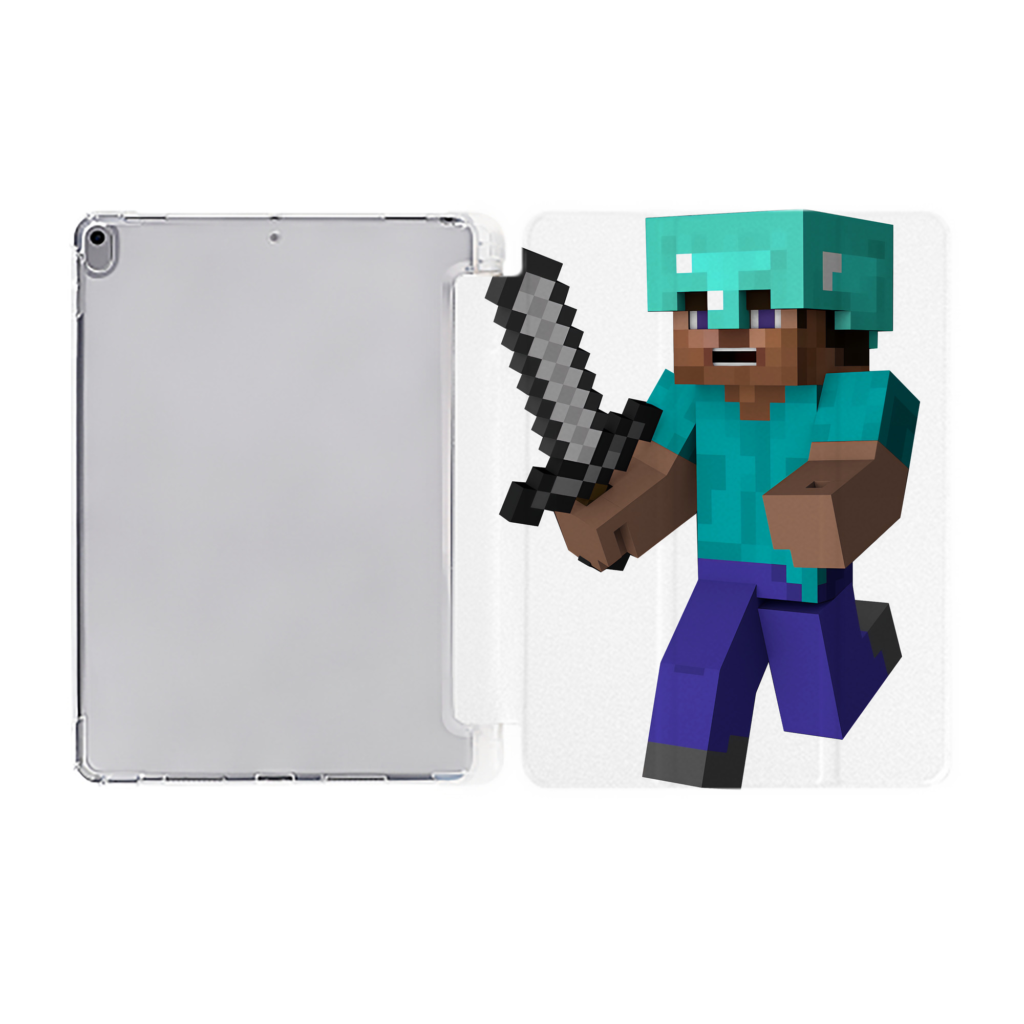 （画像用） マインクラフト ブロックの世界 Minecraft MC Block world IPad ケース ペン収納付き 三つ折りスタンド PUレザー×シリコン 対応機種9.5/10.5/10.9インチ